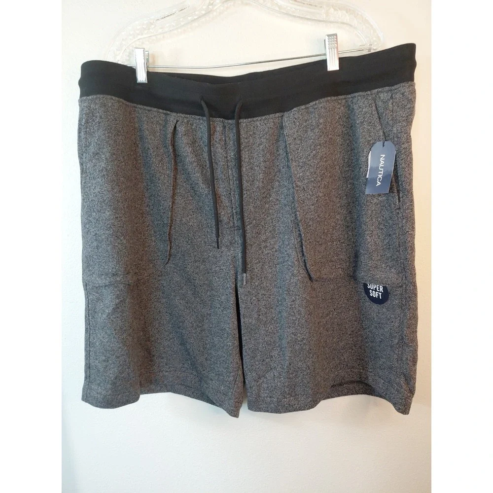 NWT  Nautica Mens Fleece Knit Logo Shorts Stone Grey Heather 2XL  Org $54 NWT